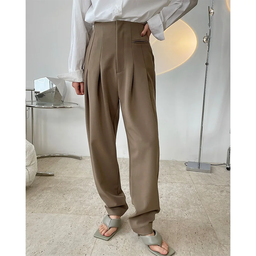 TVVOVVIN Spring New Korean Simple High Waist Trousers Loose Solid Color Pleated All-match Casual Straight Pants 1PW8