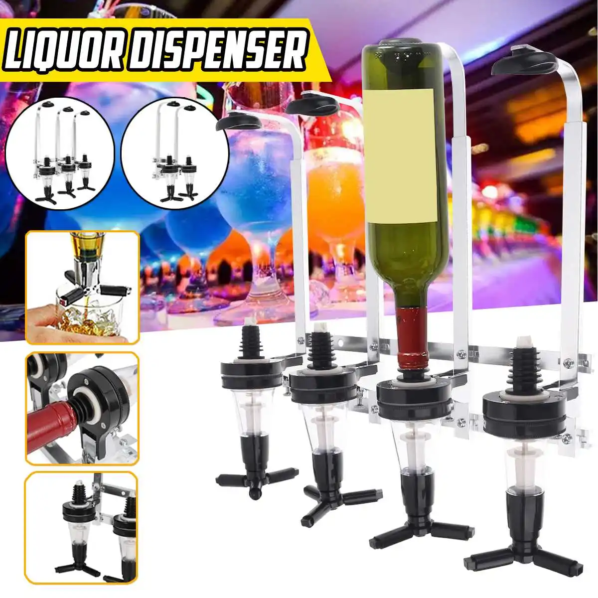 

Bottle Liquor Dispenser Wall-Mounted Holder Alcohol Drink Shot Bar Beverage 2/3/4 Bottle Rotating Beer Cocktail Wine Dispenser