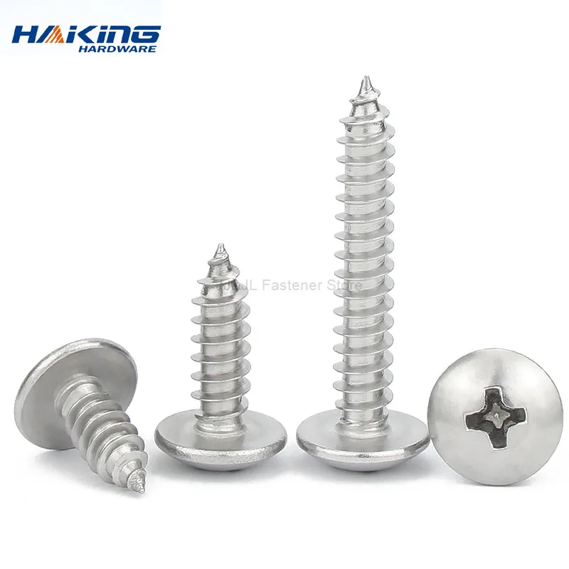 20/55pcs Cross Recessed Truss Head Self-tapping Screw 304 Stainless Steel M3 M4 M5 M6 Phillips Mushroom Head Wood Screw