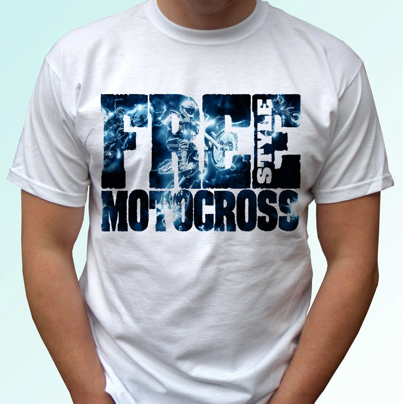 

Freestyle Motocross design white t shirt sport tee motorcycle top bike rider