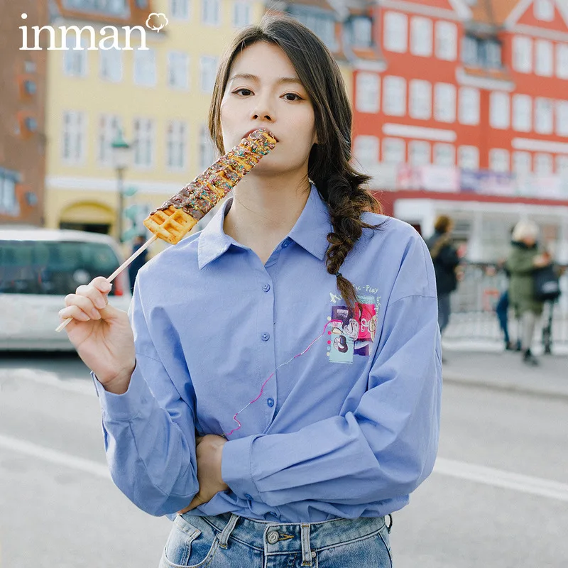 INMAN весенне осенняя блузка с длинными рукавами из чистого хлопка|Блузки| |