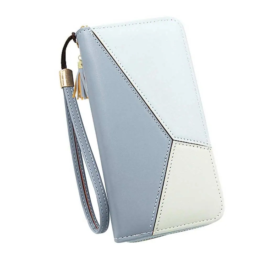 Light Blue Женская кожаная сумка, модная, с заклепками, длинный день, клатч, сумка, кошелек, женская сумка для карт, портмоне, Женская барсетка с ремешком на руку, Прямая поставка - Цвет: Light Blue