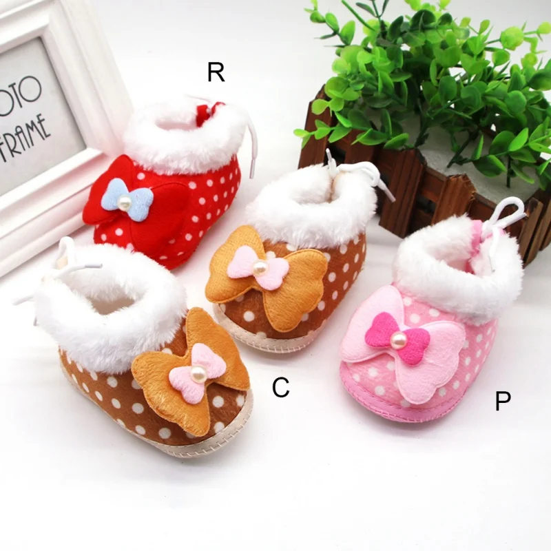 

Baby Winter Girls Boys Plus Velvet Cotton Shoes Infant Dot Print Boots Soft Soled Walking Shoes
