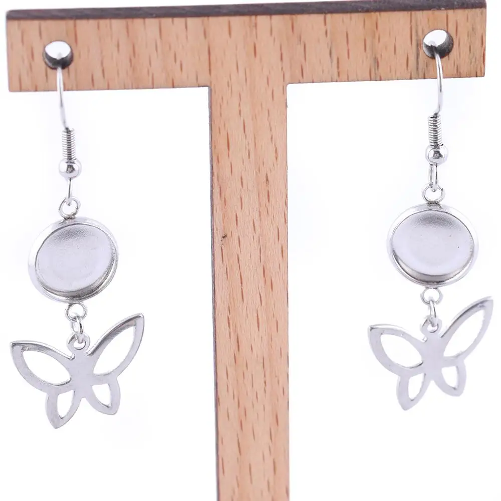 10 шт. серьги заготовки из нержавеющей стали с бабочкой мм диматром Кабошон ободок
