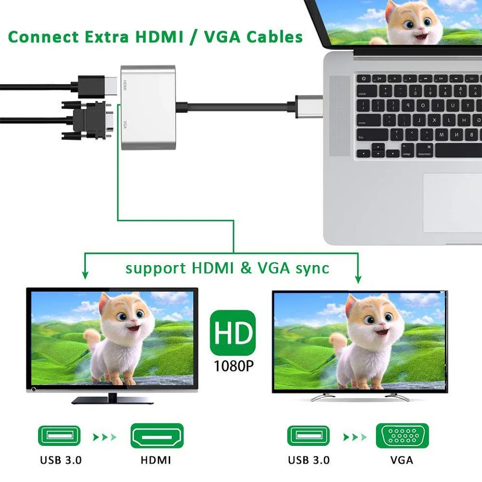 Адаптер USB 3 0-HDMI VGA с двойным дисплеем преобразователь в HDMI поддержкой 1080P выход