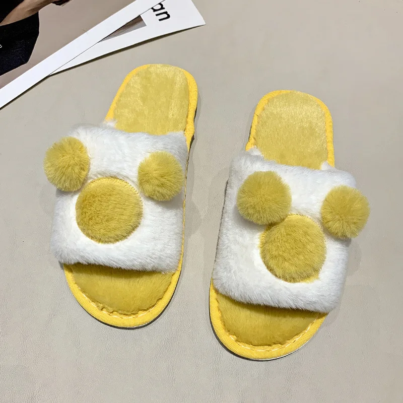 

Women's Autumn and Winter New Style Plush Slippers, Plush Slippers for Outside Wear, Home Indoor One-word Drag Flat-bottomed