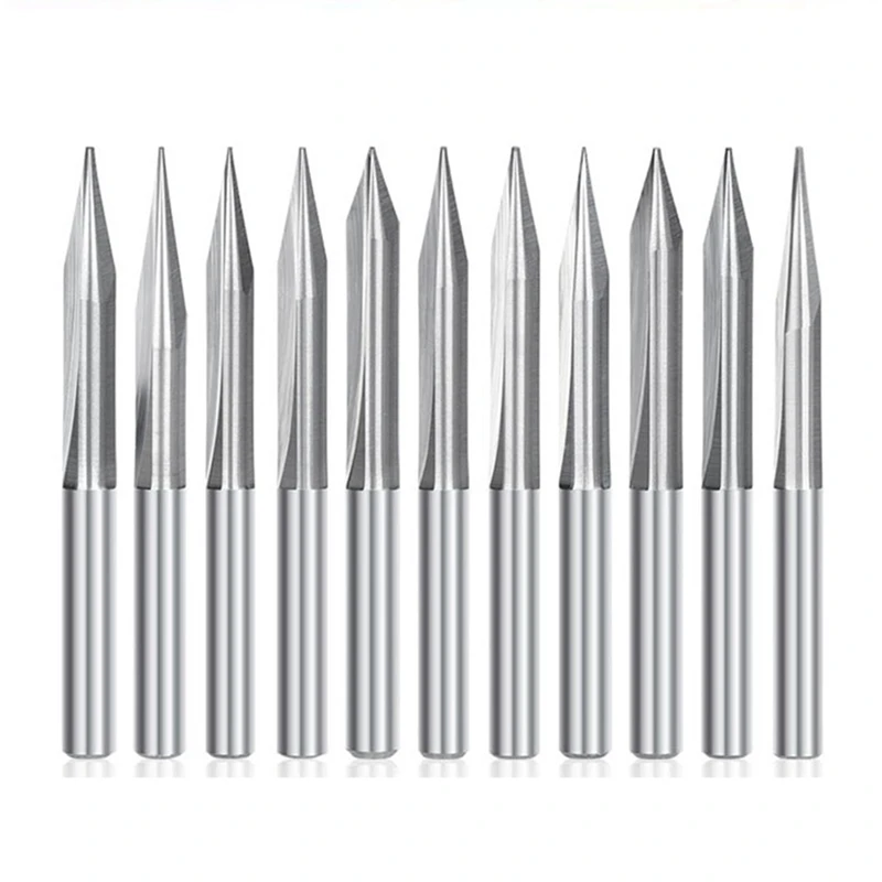 

11Pcs 2 Flute Engraving Bits 4Mm Shank Carbide End Mill 15-30 Degrees CNC Router Bit 3D Milling Cutter