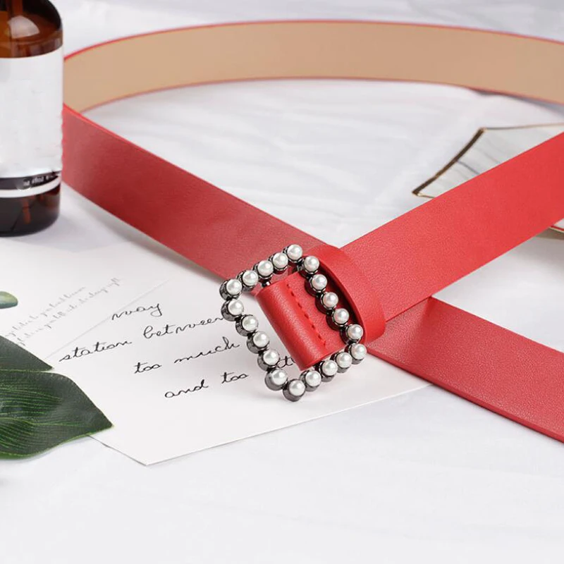 Женский ремень с квадратной пряжкой корейский студенческий Модный жемчужный