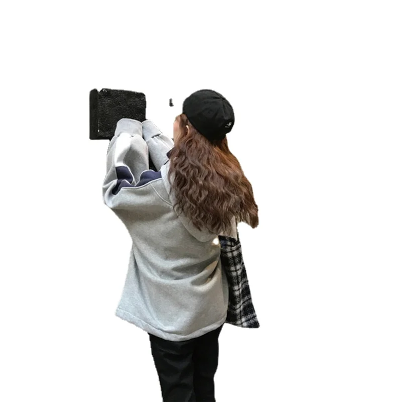 

QRWR 2021 Autumn Winter Women Sweatshirt Fashion Loose Fake Two Turtleneck Hoodie Casual Patchwork Long Sleeve Sweatshirt Women