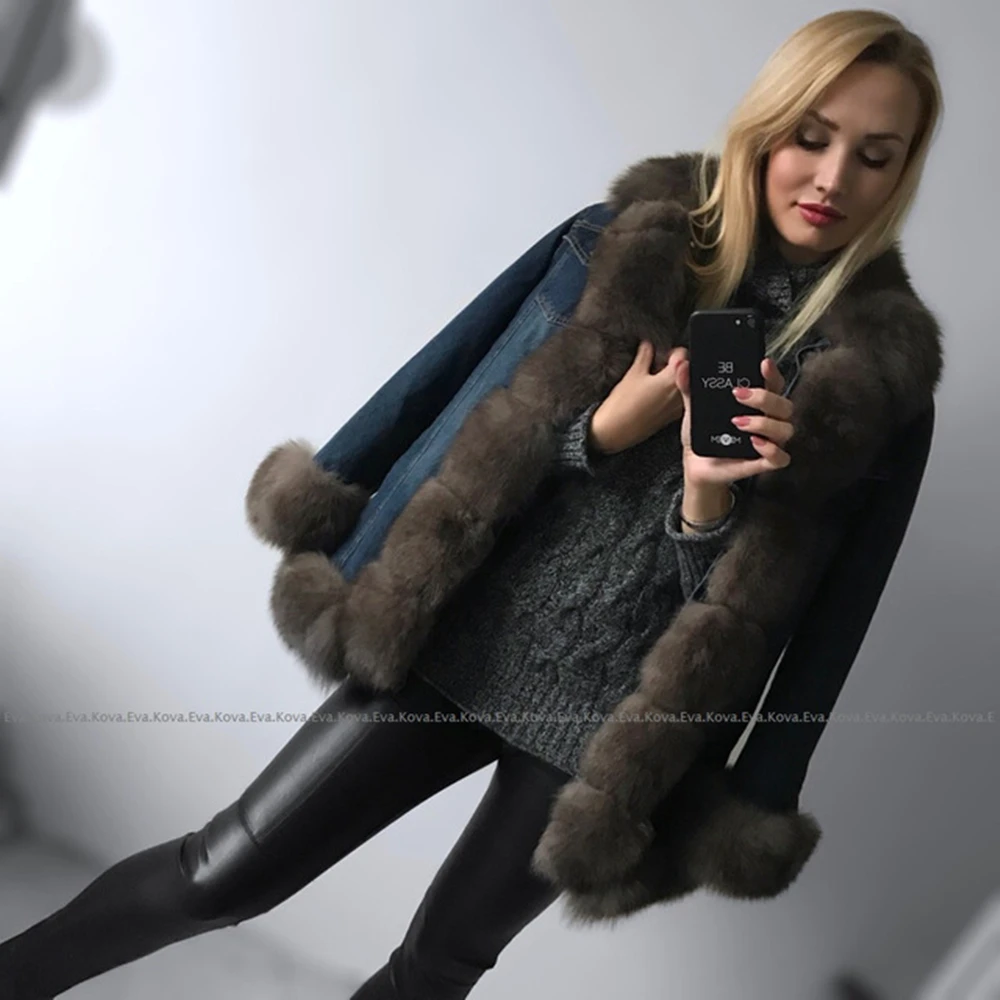 Tatyana Furclub джинсовая парка, пальто из натурального меха, зимняя куртка для женщин, пальто из натурального меха лисы, Толстая теплая меховая парка, куртка из натурального меха
