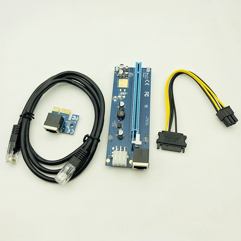 Компьютерный кабель и разъемы PCIE Riser Card PCI Express 1X to 16X адаптер 6Pin 4Pin Molex Мощность RJ45