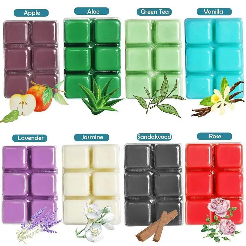 

Scented Wax Melts Air Freshener, Soy Wax Warmer Cubes Tea Sandalwood Vanilla Apple Jasmine Lavender Green Aloe Rose B6N3