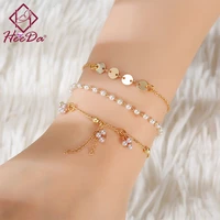 3 pieces womens korean graceful pearl bracelet set lady fashion joker gold bangle girls elegant copper hand jewelry accessories