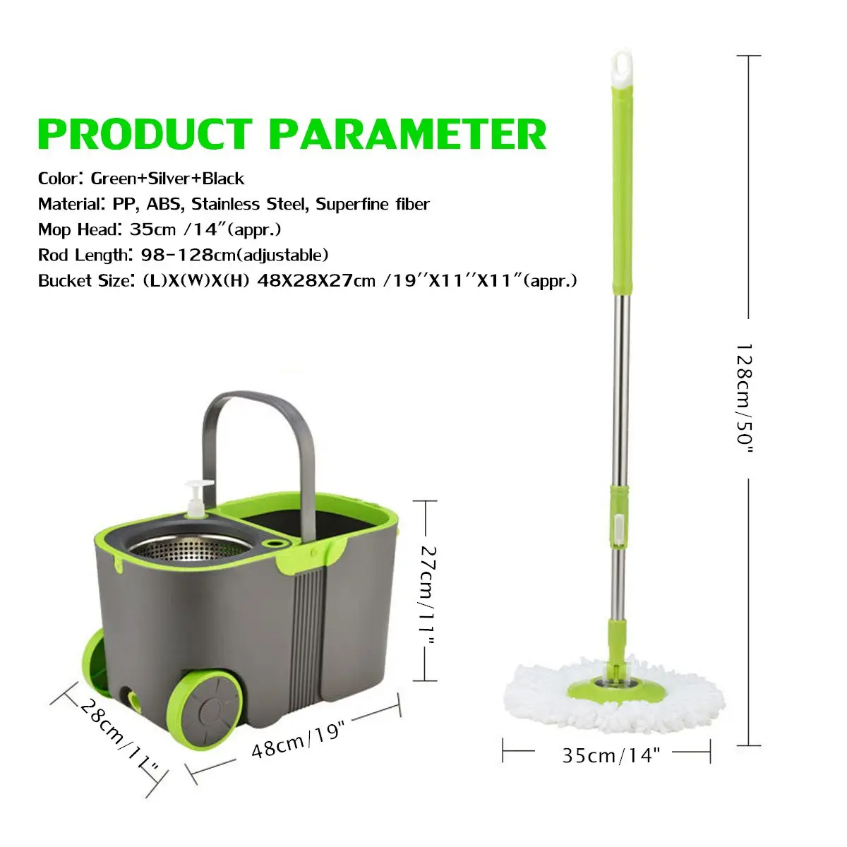 

360-Mop-Handle-Bucket Easy-Telescopic-Spin-Wheels-Dry-Basket-System-Reusable-Heads-Deluxe-Stainless-Home-Floor-Cleaning-Steel-