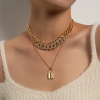 goth thick chain inlay rhinestones choker necklace for women multilayered punklock pendant statement exaggeration jewelry