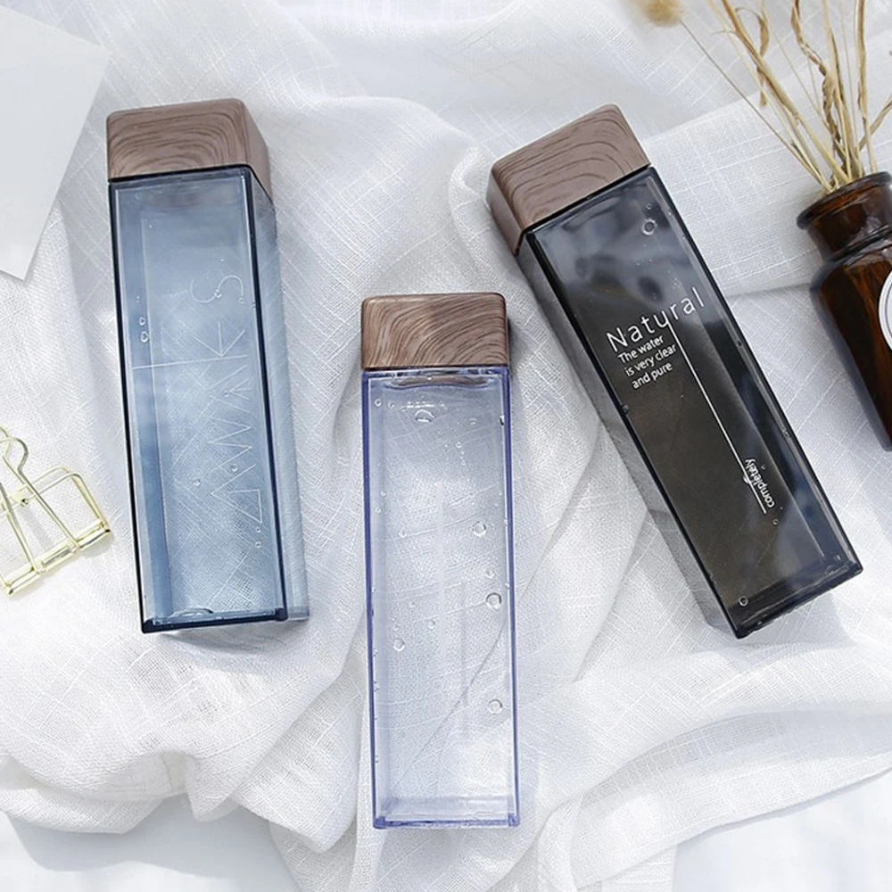 

Soffe 450ml Water Bottle Korean Style Sport school Drink Bottle BPA Free Square Thermos Portable Vintage Wood Grain Cover Cup