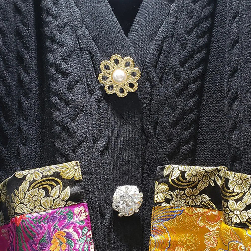 

Knitted Cardigan Denim Jackets Women Fashion V-Neck Long Sleeves Button Pocket Patchwork 2020 Autumn Mid-Length Cardigan