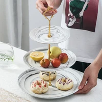 creative european marble ceramic bone china 3 layers cake dessert snack sugar fruit pastry plate dish tray saucer