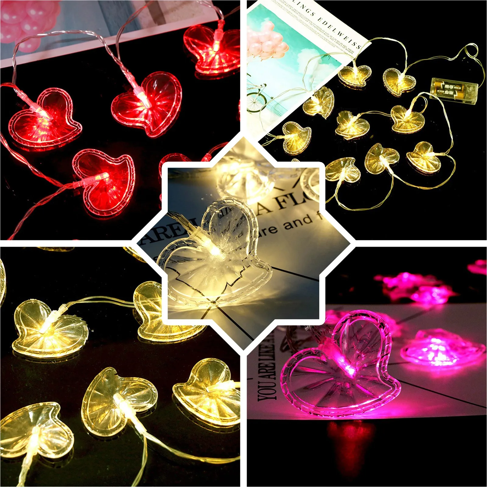 

String Fairy Light Mother's Day Multicolor Love Heart 10 Led Decorative String Lights Room Garden Party Wedding Accessories