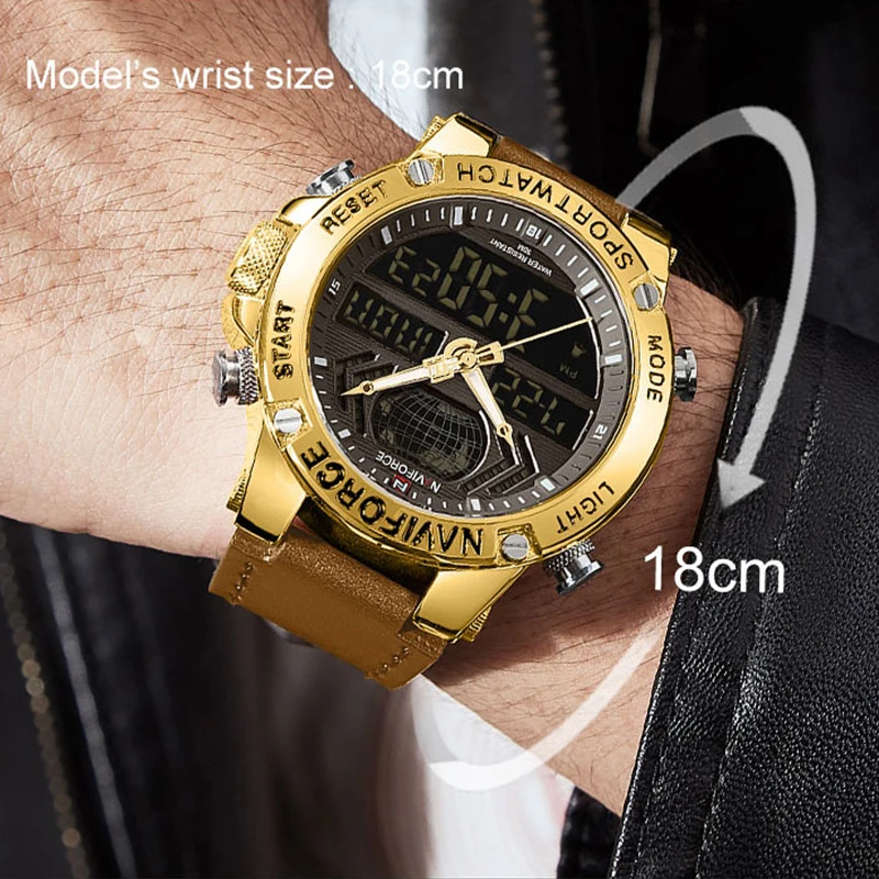 NAVIFORCE Top Luxury Brand Men Watch Sports Waterproof Leather Men’s Watches Quartz Analog Digital Male Relogio Masculino | Наручные