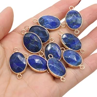 2pc natural stone lapis lazuli pendants gold plated faceted connector for jewelry making diy necklace bracelet gifts