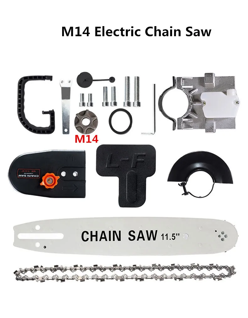 M14 Chain Saw DIY электрические детали пилы 11,5 дюйма M10/M14/M16 кронштейн бензопилы изменен 100 125 150 Угловая шлифовальная машина в цепную пилу - Цвет: M14 Chain Saw