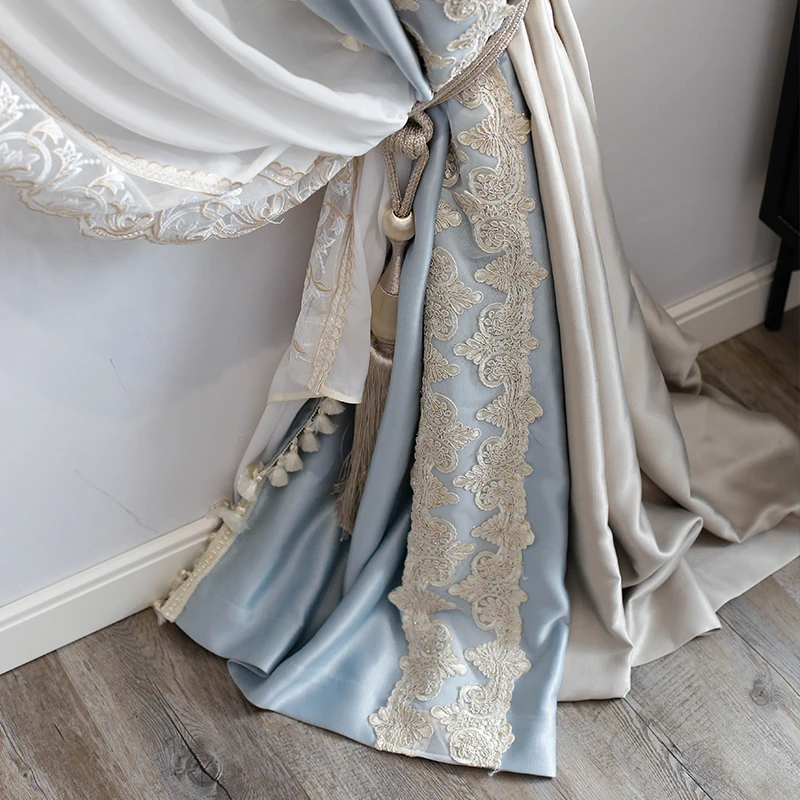 French Luxury Curtains for Living Room High-end Atmospheric Bedroom Bay Window Silk Pattern High-precision Lace Gauze Curtain | Дом и сад