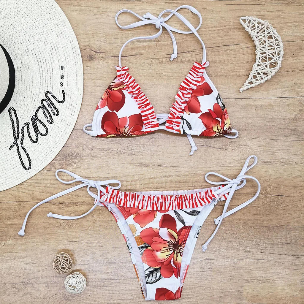 Женский купальный костюм с пуш-апом бандажный костюм-монокини цветочным принтом