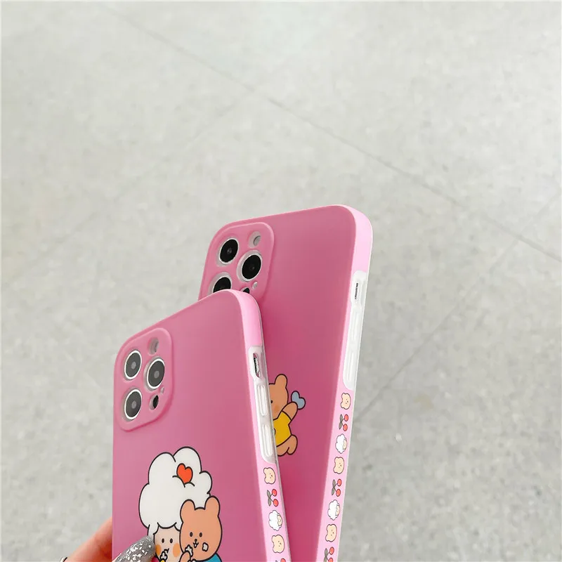 

INS Korea Cartoon Bear Phone Case for iphone 12 11 pro max X XS XR 8 Plus 12mini SE 2020 Soft TPU Silicon Back Cover Gift