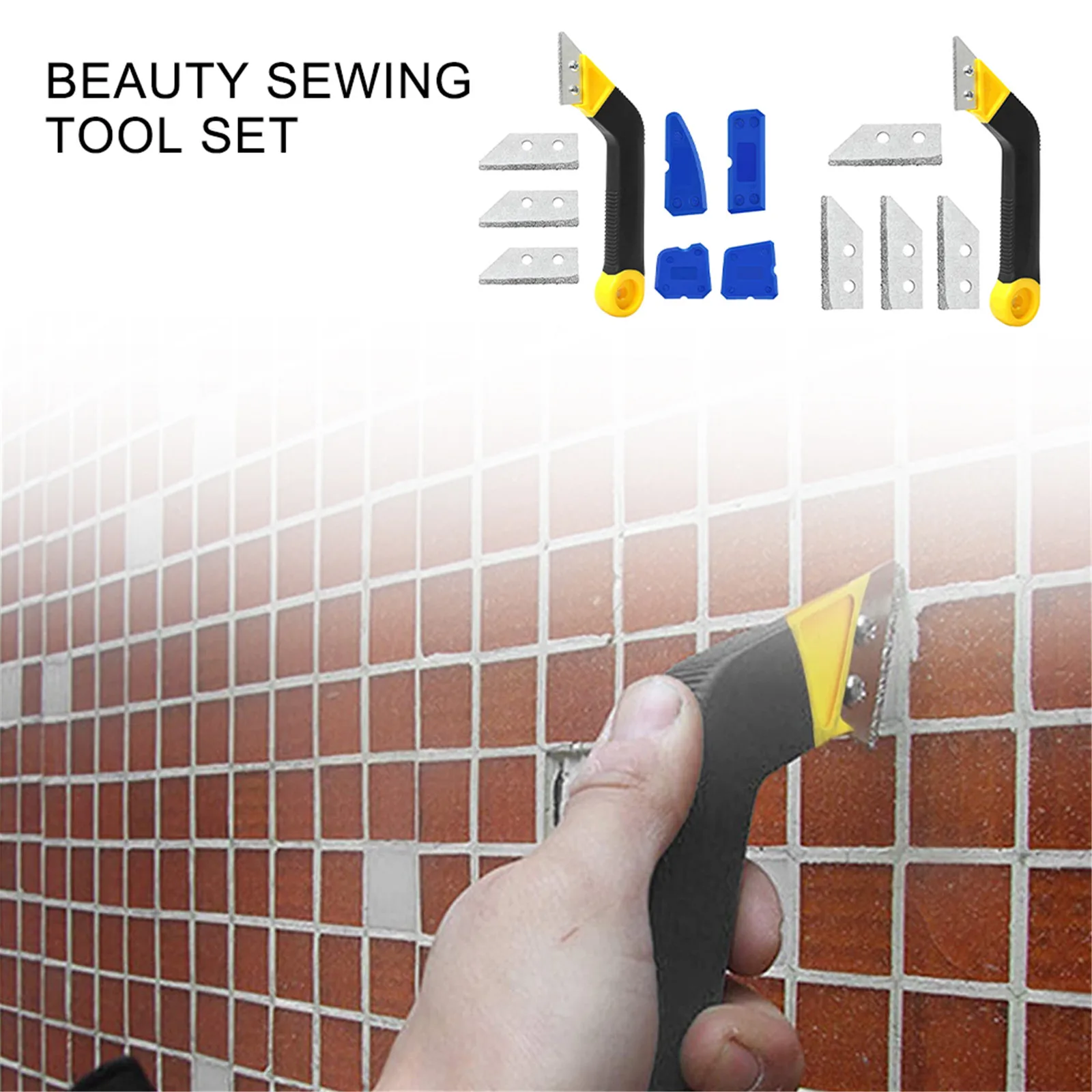 

6-9pcs/set Pro Grout Scraping Rake Tool Tile Grout Hand Saw Angled Clean Remover with Blades Replacement for Tile Cleaning
