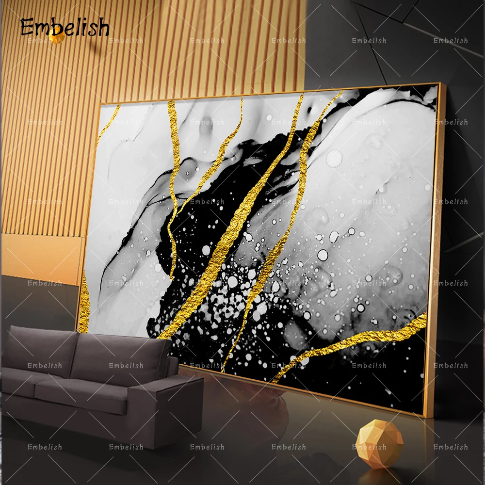 

Embelish 1 Pieces Art And Golden Abstract Ink Colors Home Decor Wall Pictures For Living Room HD Canvas Bedroom Paintings Poster