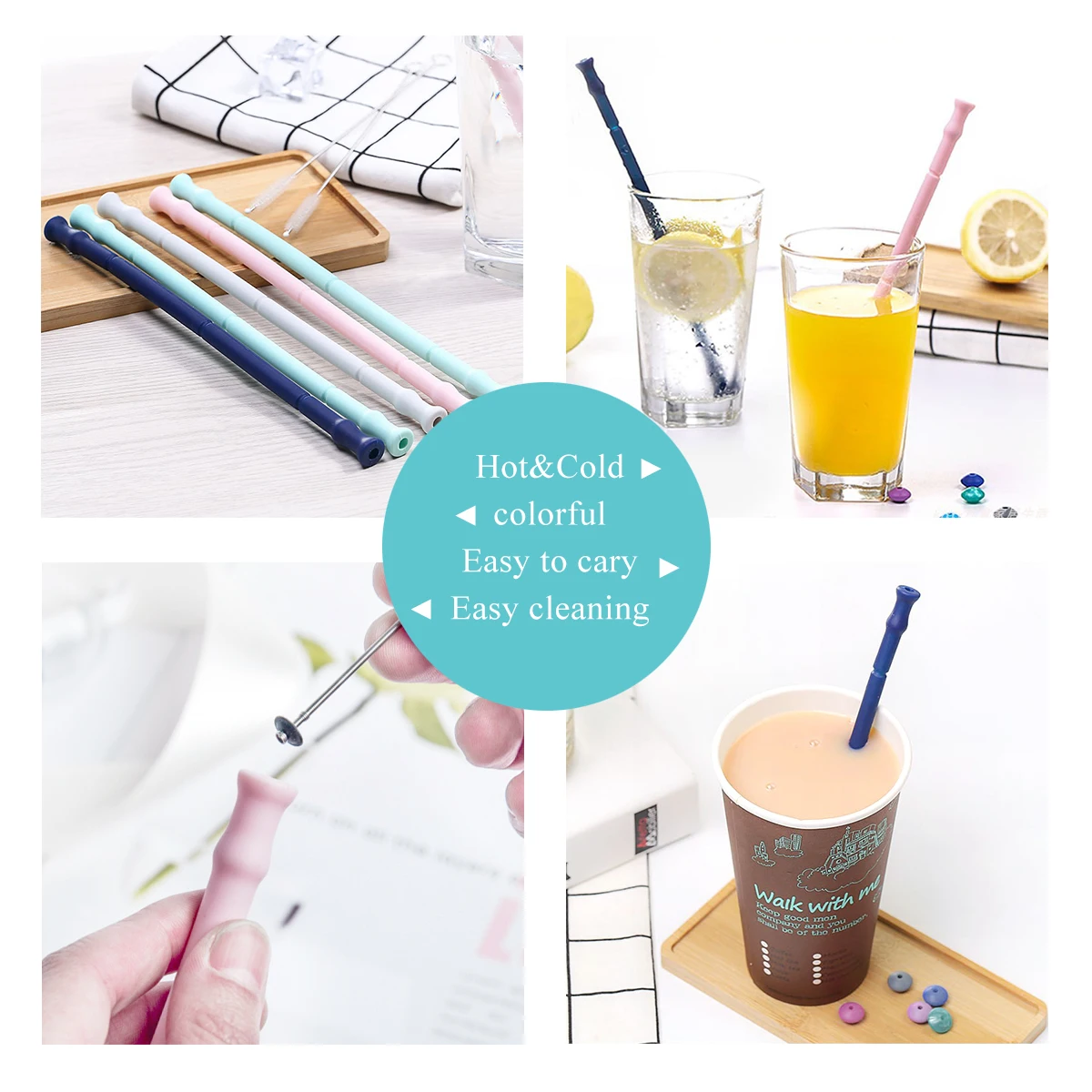 1/4 шт Складная силиконовая солома многоразовая Питьевая с чехлом для переноски и