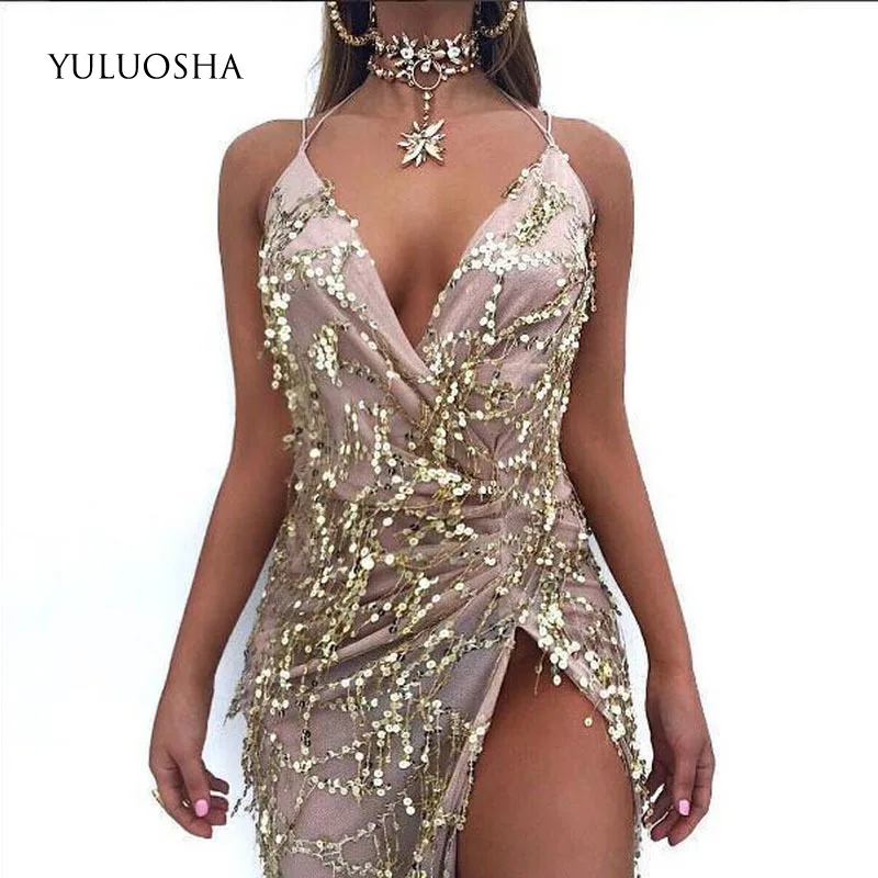 YULUOSHA новое официальное платье сексуальное с открытой спиной v образным вырезом