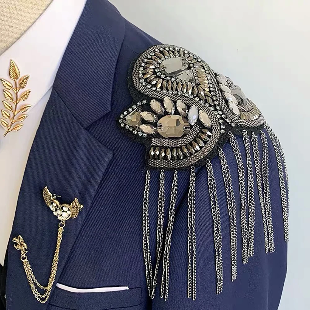 Стразы Украшенные бисером Хрустальный значок на плечо воротник с бахромой