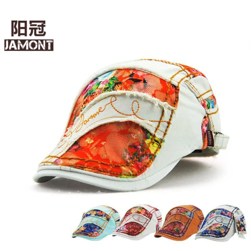 JAMONT Женские винтажные летние береты с цветочным кружевом плоская кепка Женская