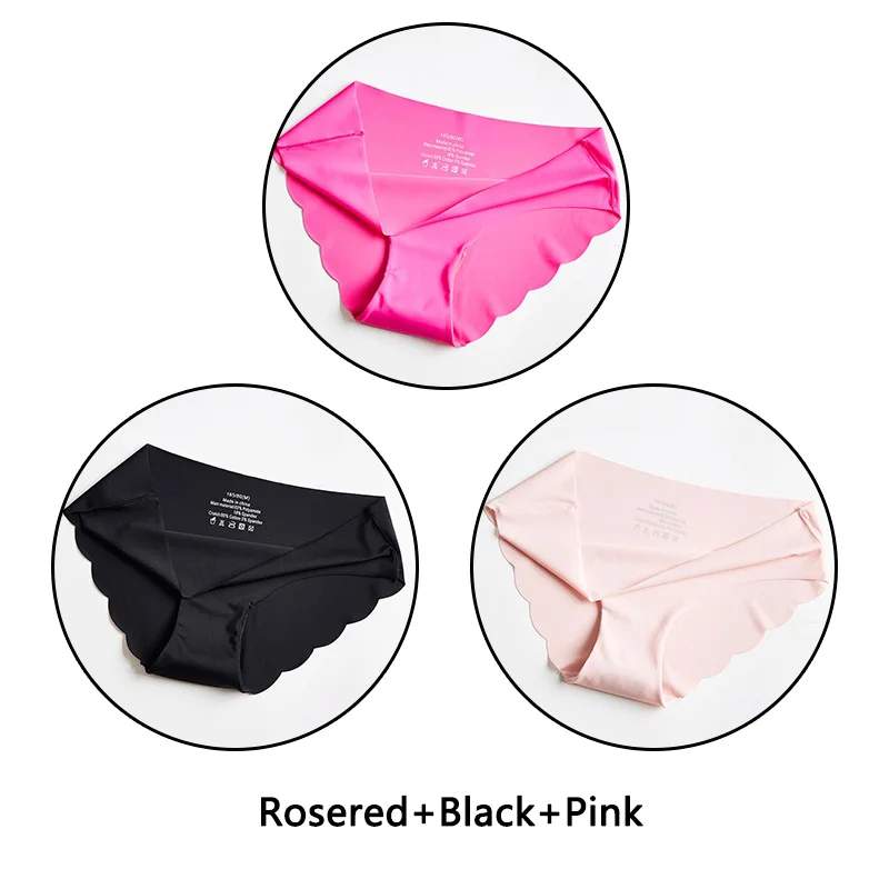 Rosered Black Pink 3 шт. ультра тонкие мягкие женские трусики бесшовные трусы сексуальные оборки Нижнее белье Женские однотонные трусики 7 цветов Нижнее белье с низкой посадкой нижнее белье - Цвет: Rosered Black Pink