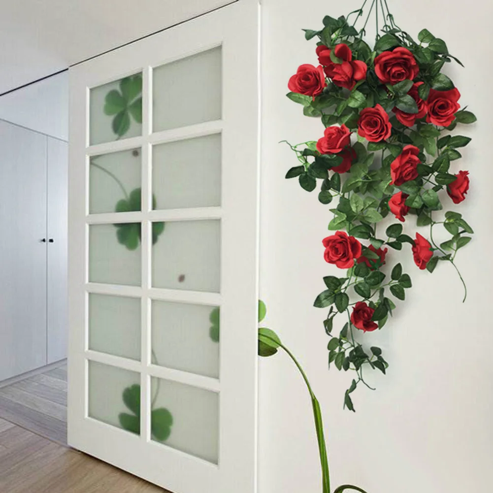 

Artificial Silk Rose Wall Hanging Flower Vine Home Living Room Balcony Wall Hanging Fake Flower Wedding Wall DIY Romantic Match