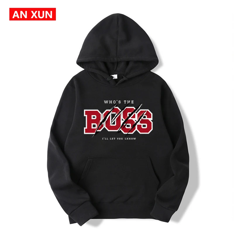 

An Xun WHO'S THE BOSS Letter pattern Hoodies men's / women's casual Pullover Youth Street Hooded Sweatshirt