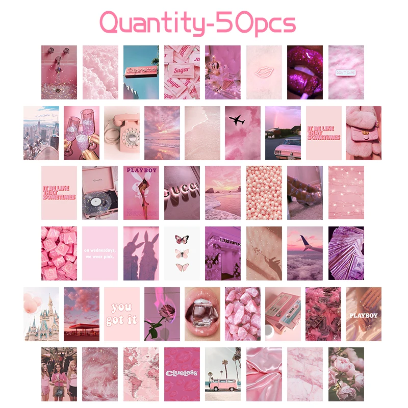 

50Pcs Pink Aesthetic Picture for Wall Collage Print Kits Warm Color Rooms Decor for Girls Wall Art Prints for Room Dorm Posters