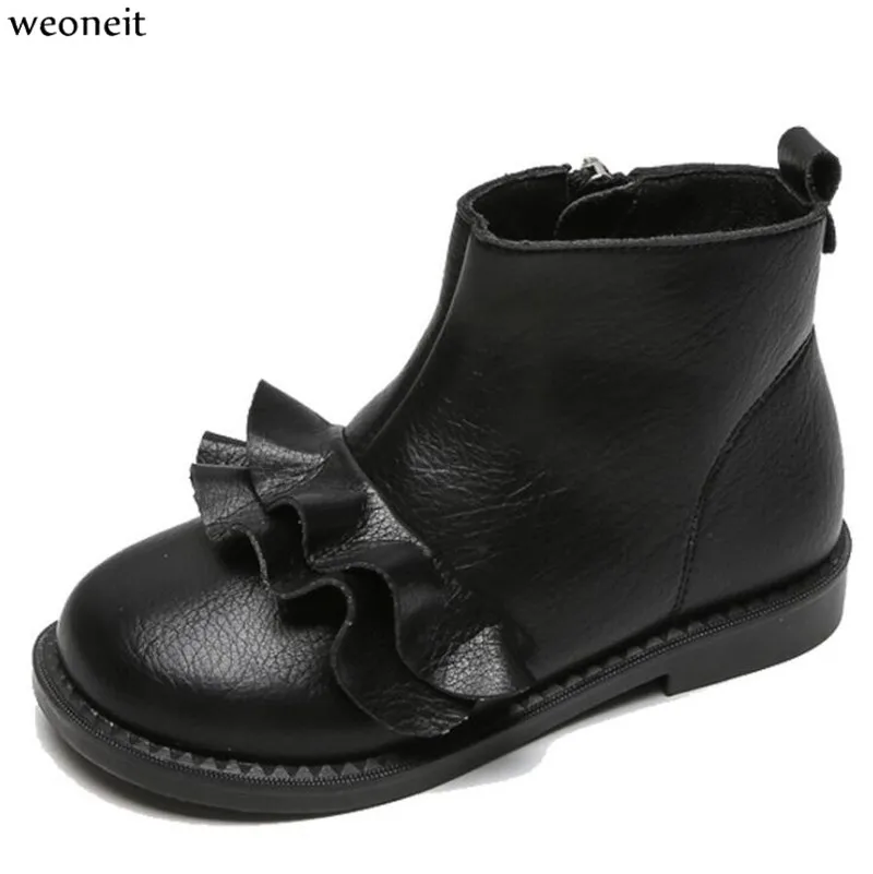 Weoneit/осень-зима мягкие для маленьких девочек обувь черного, розового и белого цвета, кожаные туфли для малышей; мягкая подошва; туфли в стиле «Принцесса»