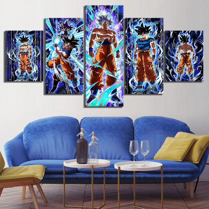Рисунки на холсте настенные художественные модульные картины 5 панель Goku Son Ultra Instinct Dragon Ball Z плакат видеоигры домашний деко рамка