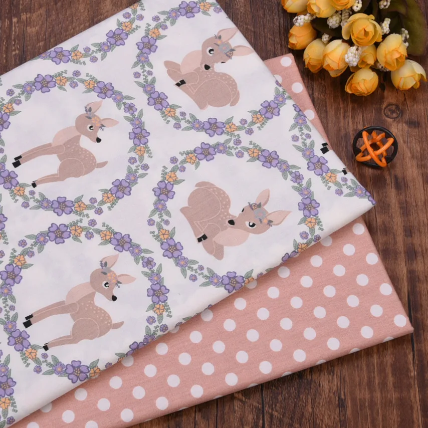 Новая саржевая хлопковая ткань с принтом оленя в горошек для самостоятельного