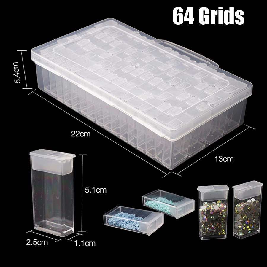 64/56/28 Cells Plastic Storage Box Stickers Sets For Diamond Painting Accessories Tools Bead Tray Plate Case Container Organizer | Дом и сад