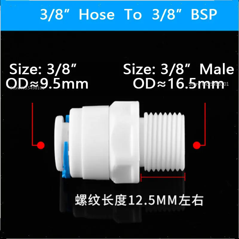 

RO Water Straight Pipe Fitting 1/4 3/8 OD Hose 1/8" 1/4" 1/2" 3/8" BSP Male Thread Plastic Quick Connector System Water Purifies