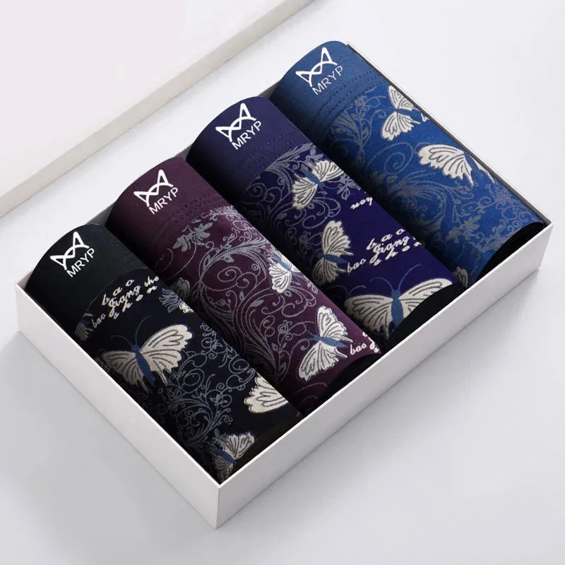 4Pcs/Lot Men's Underwear Pure Cotton Medium Waist Boxer Pants Large Loose Student Four Corner High-Grade Underwear Shorts