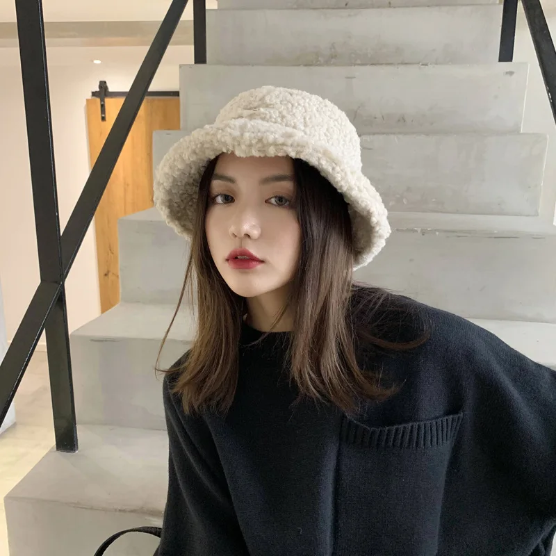 

Anti season clearance 2019 Winter Hat Women, Korean Version Fisherman Hats ,lamb Wool Furry Hat