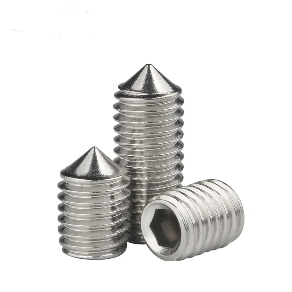 10pcs/lot  Hex hexagon socket set screw cone point grub screw M2 M2.5 M3 M4 M5 M6 M8 M10 M12 304 Stainless Steel DIN914