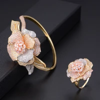 larrauri super luxury full micro cubic zirconia flowers leaf geometry bangle ring sets for women wedding dubai jewelry sets