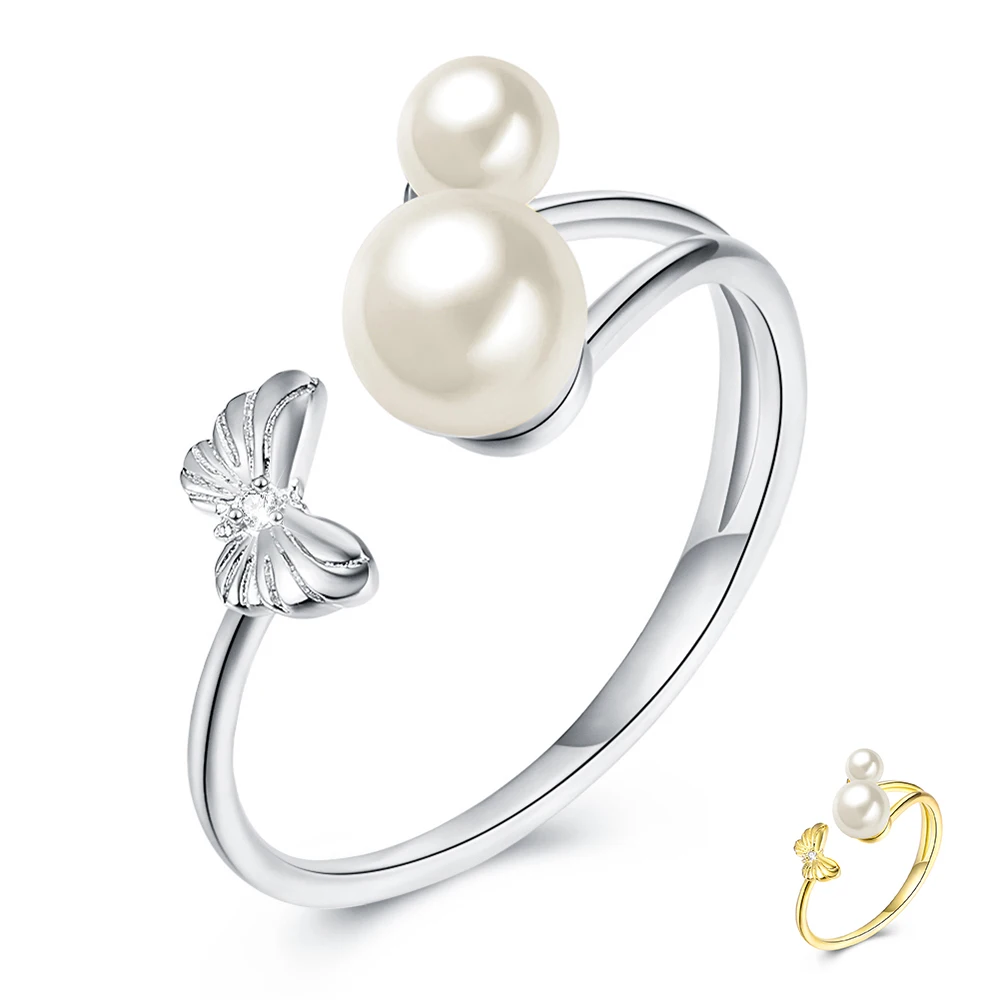 

SILVERHOO женское кольцо с жемчугом из стерлингового серебра 925 пробы Модный CZ кольцо на палец с бабочкой обручальное кольцо помолвка подарок по...