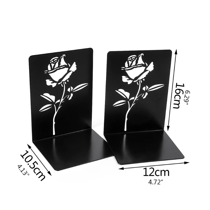 

1 Pair Hollow-out Rose Flower Book Ends for Book Shelves Metal Book Ends for Kid